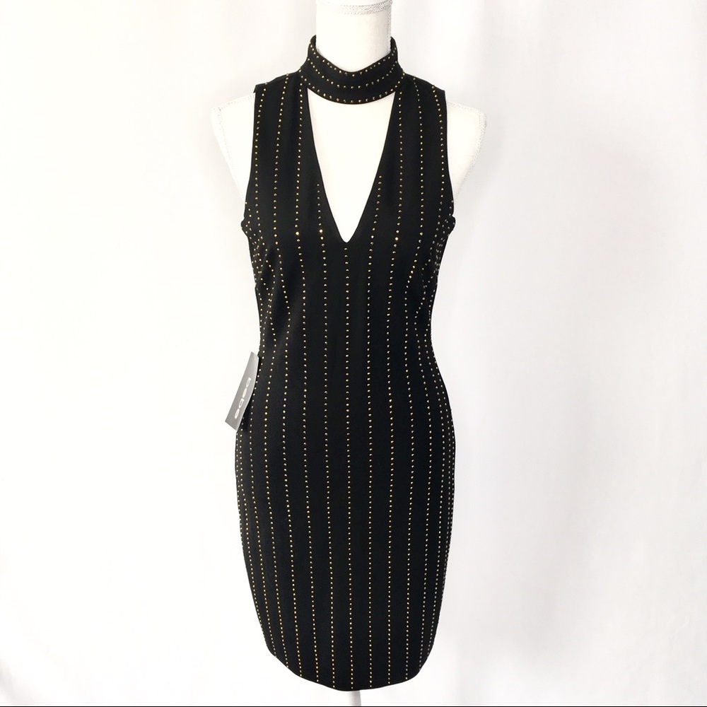 NWT Black and Gold Studded Bebe Dress